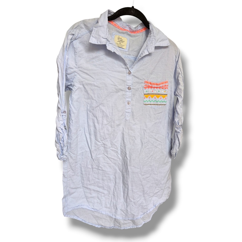 Love to Lounge Sleep‎ Shirt Light Blue Boho Pocket Roll Tab Sleeve Medium